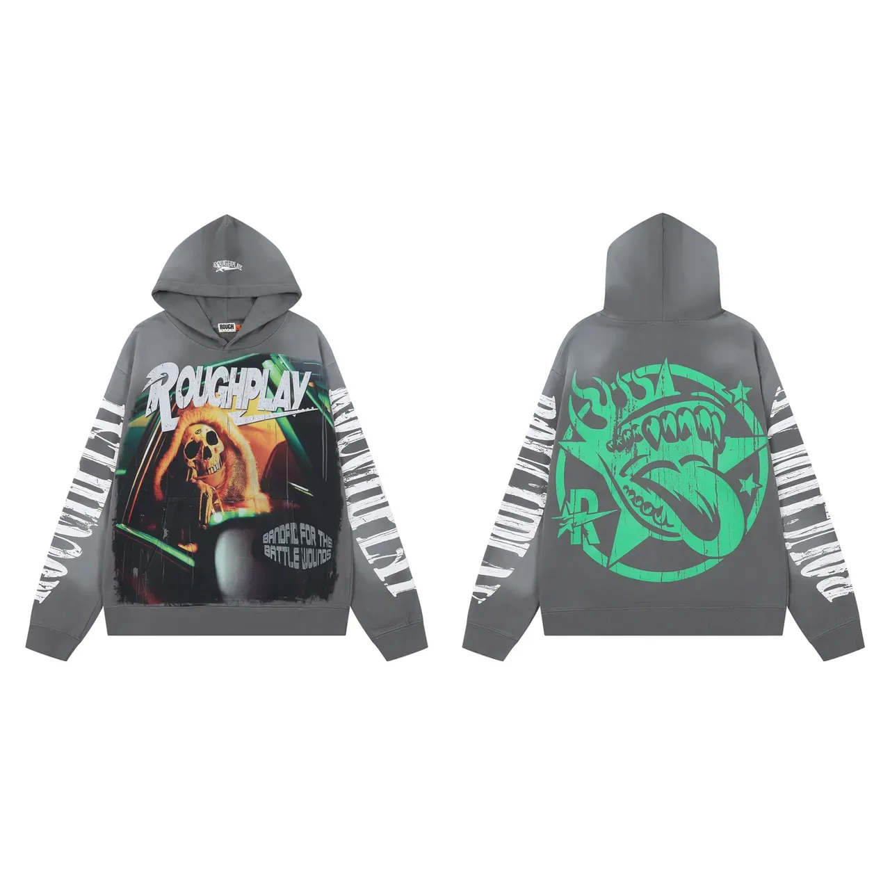 Roughplay Graphic-Print Charcoal Gray Hoodie 2