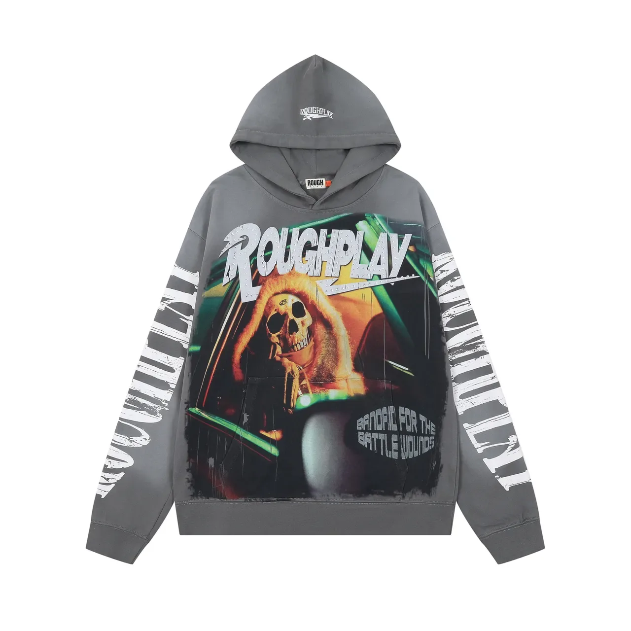 Roughplay Graphic-Print Charcoal Gray Hoodie 3