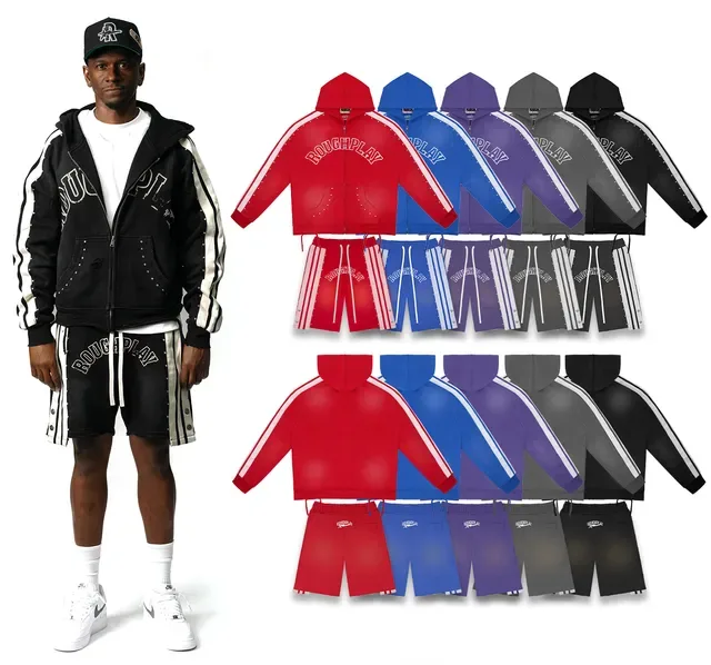 ROUGHPLAY Red White Zip-Front Hooded Jacket Studded Embellishment Tracksuit 3