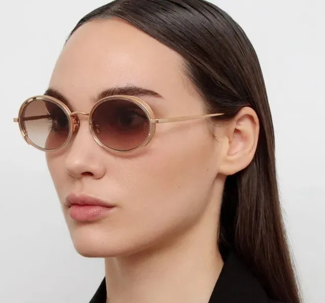 Round Thin Metal Frame Gradient Brown Sunglasses 5