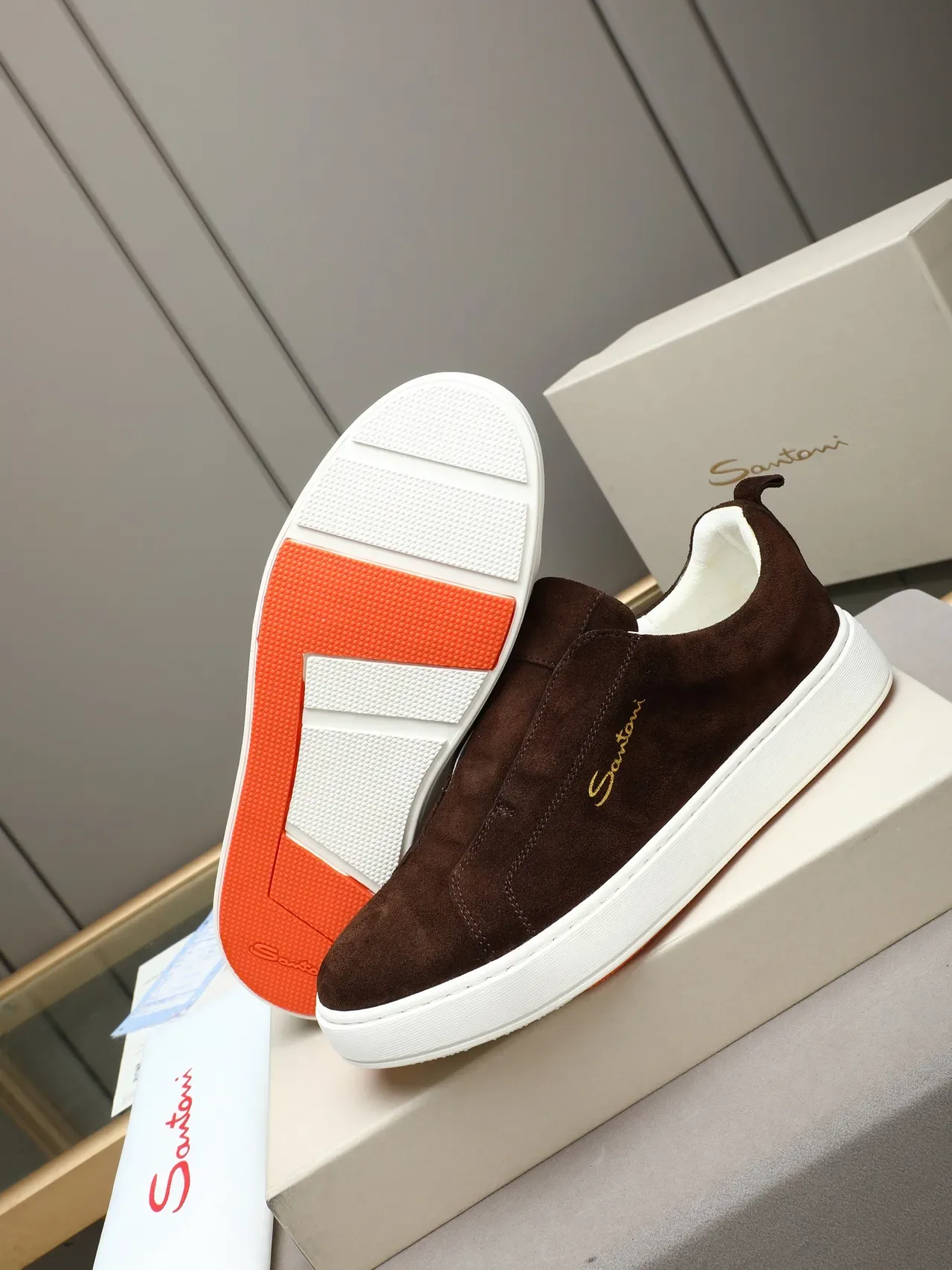 Santoni Brown Suede Slip-On Casual Shoe 4