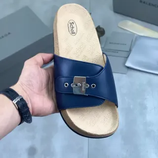 Scholl नेवी चमड़े की पट्टी बकल स्लिपर