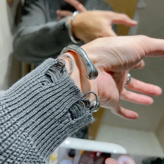 Sculpted Textured Silver Cuff Bracelet 7
