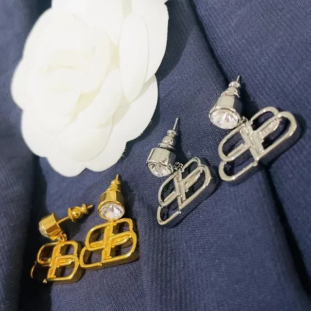 Silver and Gold Geometric Crystal Drop Earrings 2