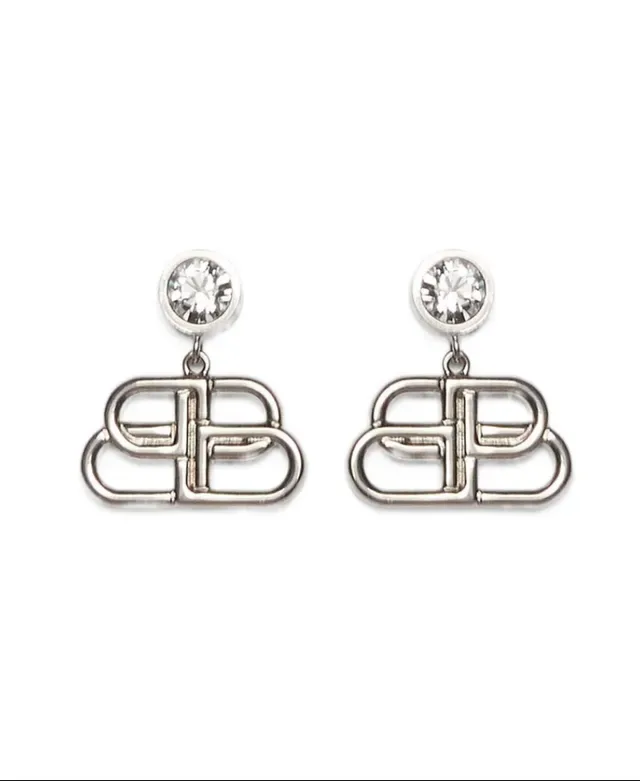 Silver and Gold Geometric Crystal Drop Earrings 3