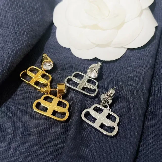 Silver and Gold Geometric Crystal Drop Earrings 4
