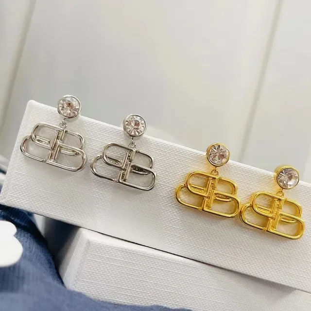 Silver and Gold Geometric Crystal Drop Earrings 7