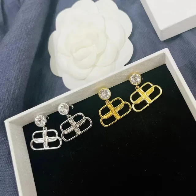 Silver and Gold Geometric Crystal Drop Earrings 8