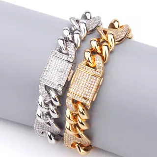 Pulseras de plata y oro con cristales pavé en eslabones curb-link