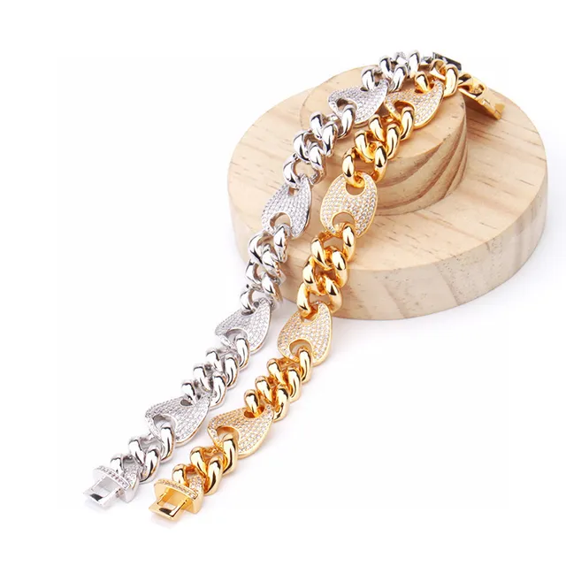 Silver and Gold Pave Crystal Curb-Link Bracelets 7