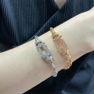 Pulseras de Cadena con Broche Lyre Pavé en Plata y Oro