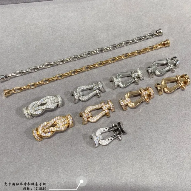 Silver and Gold Pavé Lyre Clasp Chain Bracelets 5
