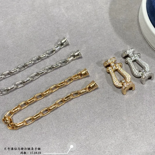 Silver and Gold Pavé Lyre Clasp Chain Bracelets 6