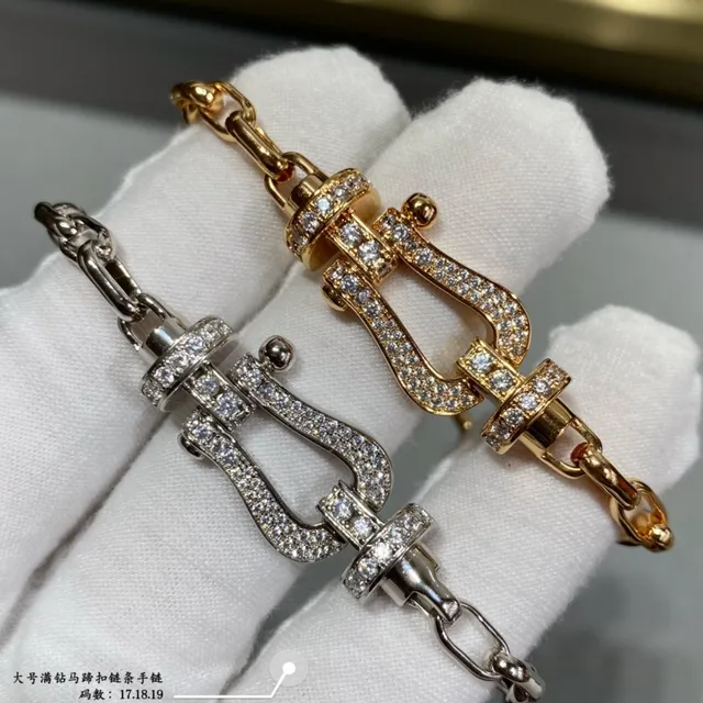 Silver and Gold Pavé Lyre Clasp Chain Bracelets 9