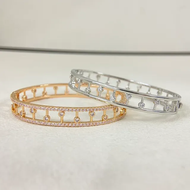 Silver and Gold Tone Pavé Bezel-Set Geometric Bangle Bracelets 2