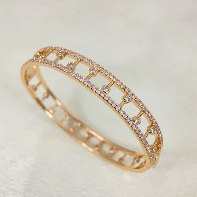 Silver and Gold Tone Pavé Bezel-Set Geometric Bangle Bracelets 7