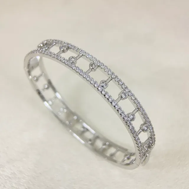 Silver and Gold Tone Pavé Bezel-Set Geometric Bangle Bracelets 8
