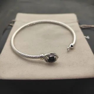 سوار فضي أسود كابل متشابك بناء حجر مقلط إطار