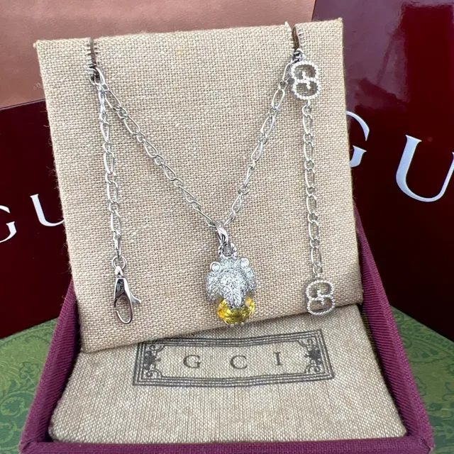 Silver Blue Lion-Head Motif Pavé-Set Clear Stones Necklace 4