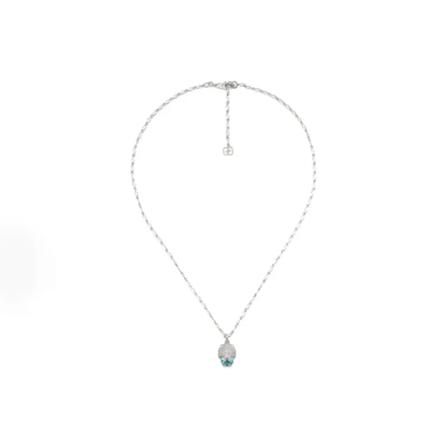 Silver Blue Lion-Head Motif Pavé-Set Clear Stones Necklace 9