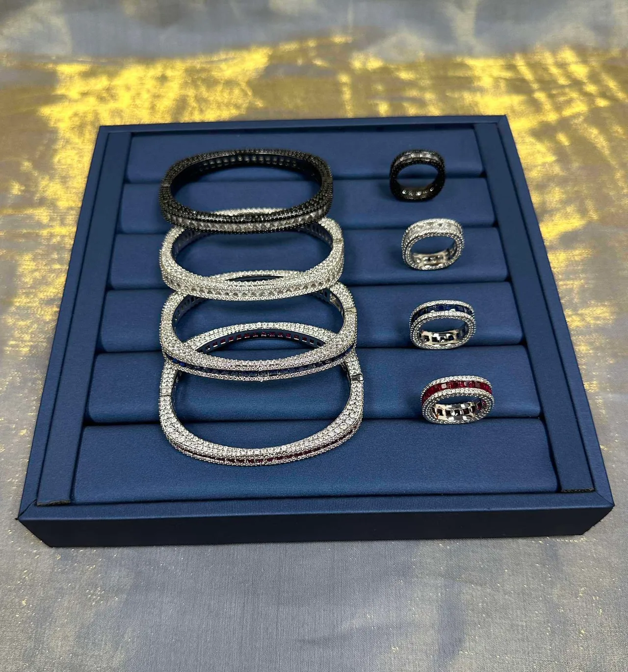 Silver Blue Multi-Row Pavé Channel-Set Rectangular Stones Bracelet 6