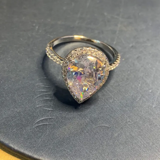 Silver Blue Pear-Shaped Center Stone Halo Pavé Setting Ring 4