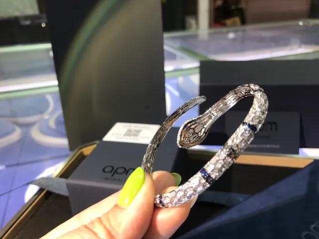 Silver Blue Snake Motif Pavé-Set Stones Bracelet 4