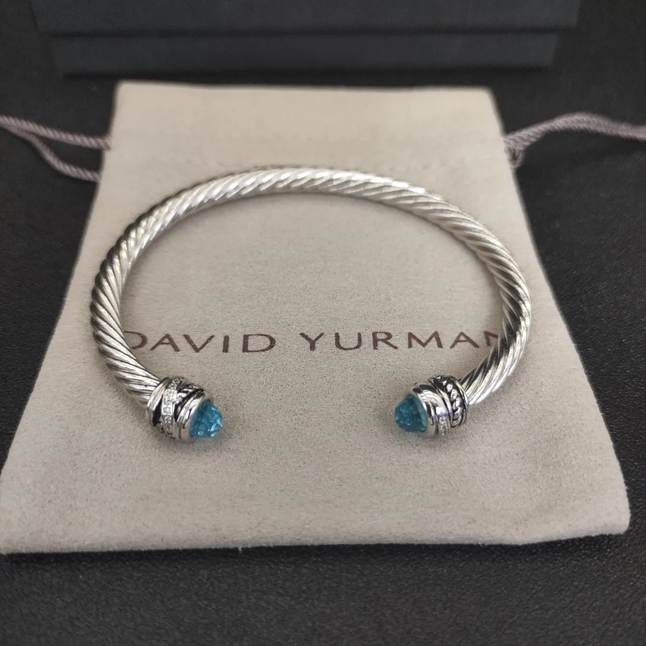 Silver Blue Twisted Cable Faceted Gemstone Terminals Bracelet 9