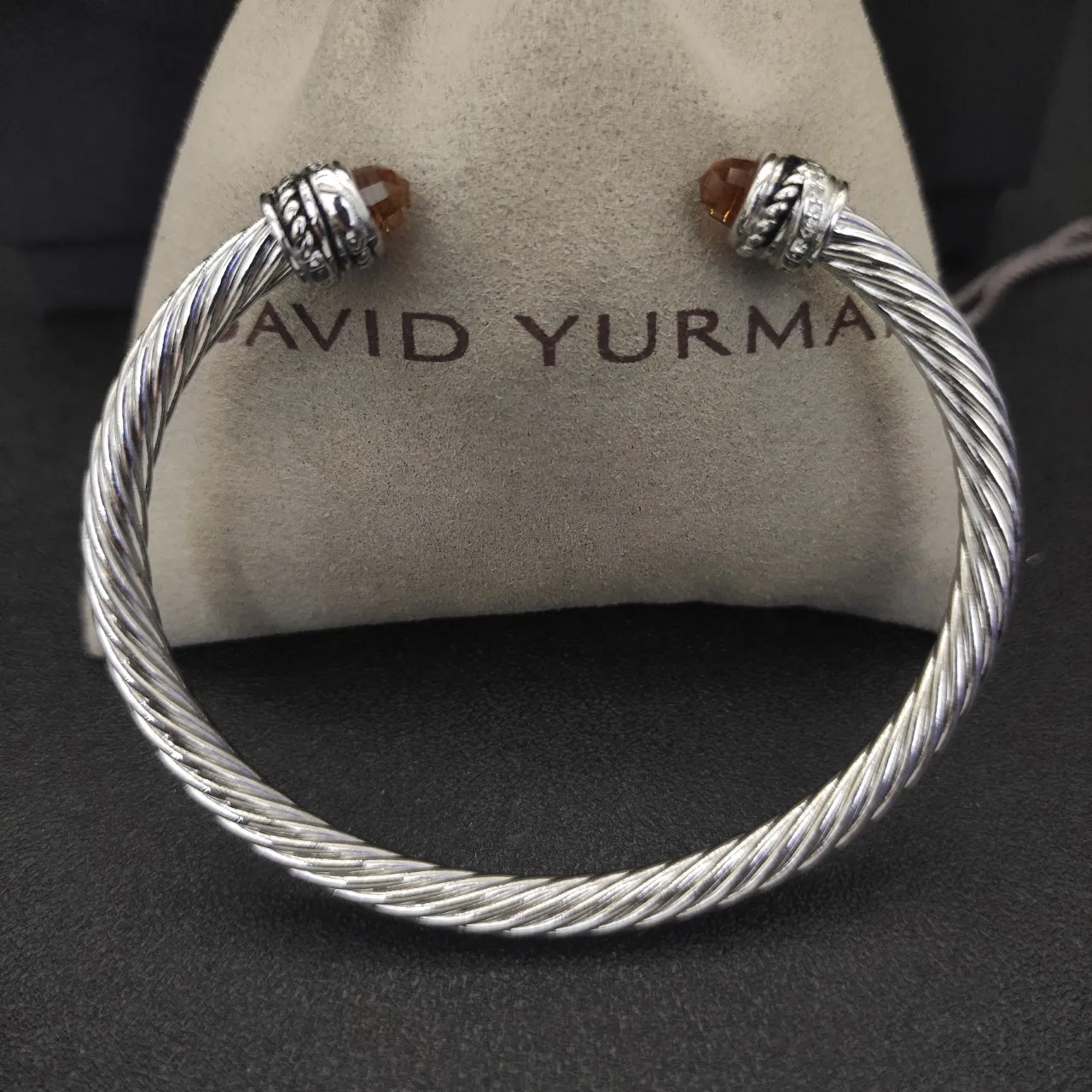 Silver Brown Twisted Cable Faceted Gemstone Terminals Bracelet 8