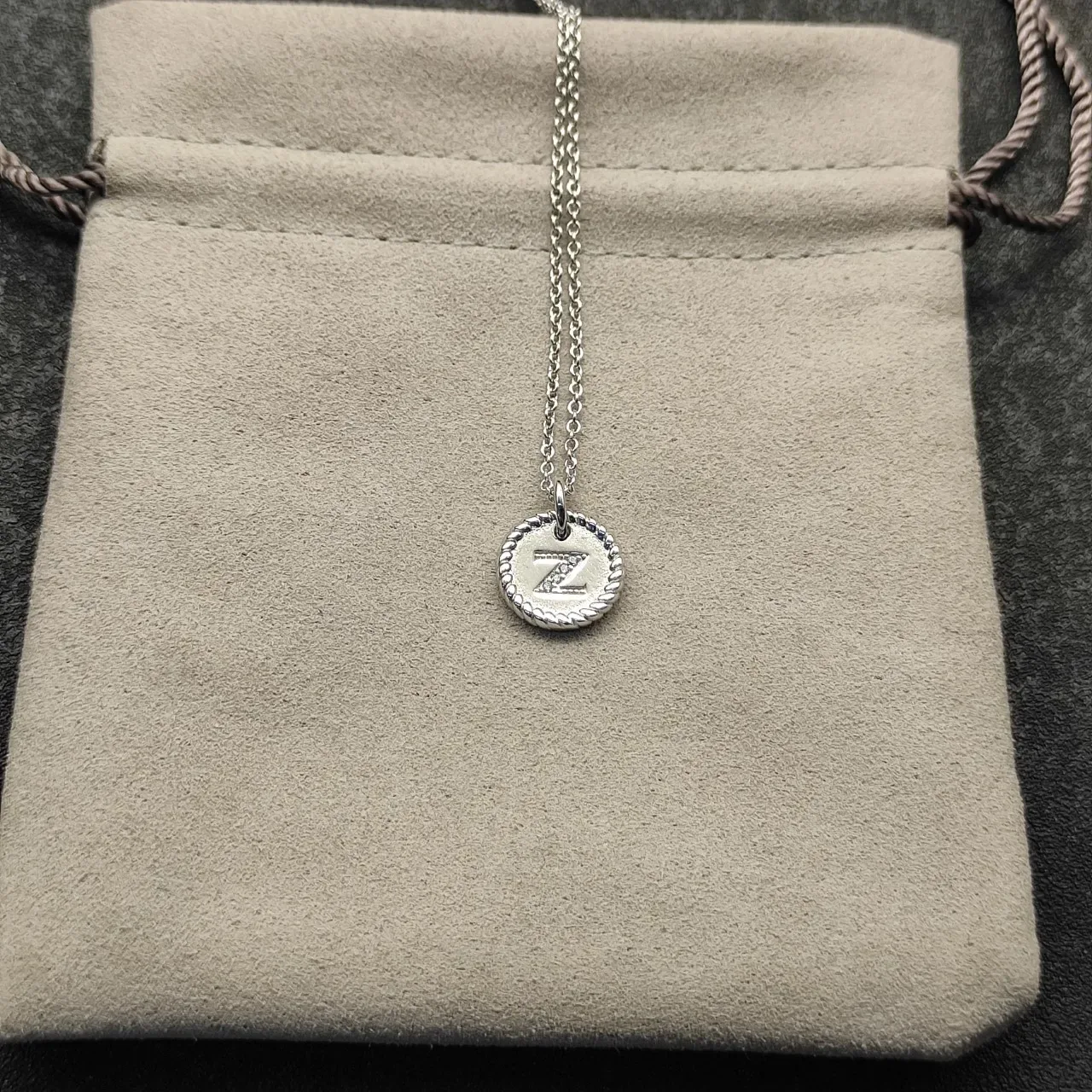 Silver Circular Disc Pendant Rope-Edge Bezel Necklace 2