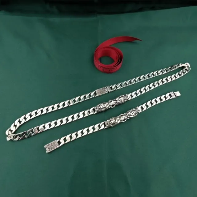 Silver Curb-Link Chain Lion Head Terminals Necklace 6