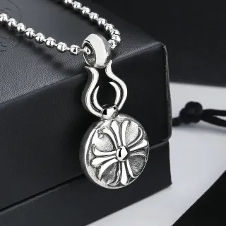 银色火焰 Bail 花卉 Medallion 吊坠 项链