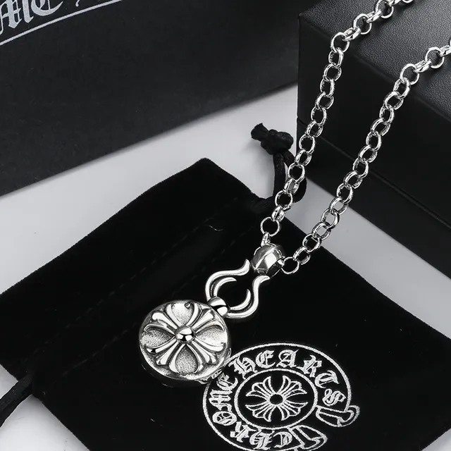 Silver Flame Bail Floral Medallion Pendant Necklace 2