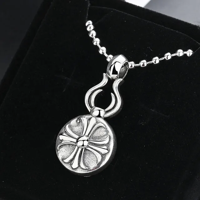 Silver Flame Bail Floral Medallion Pendant Necklace 3