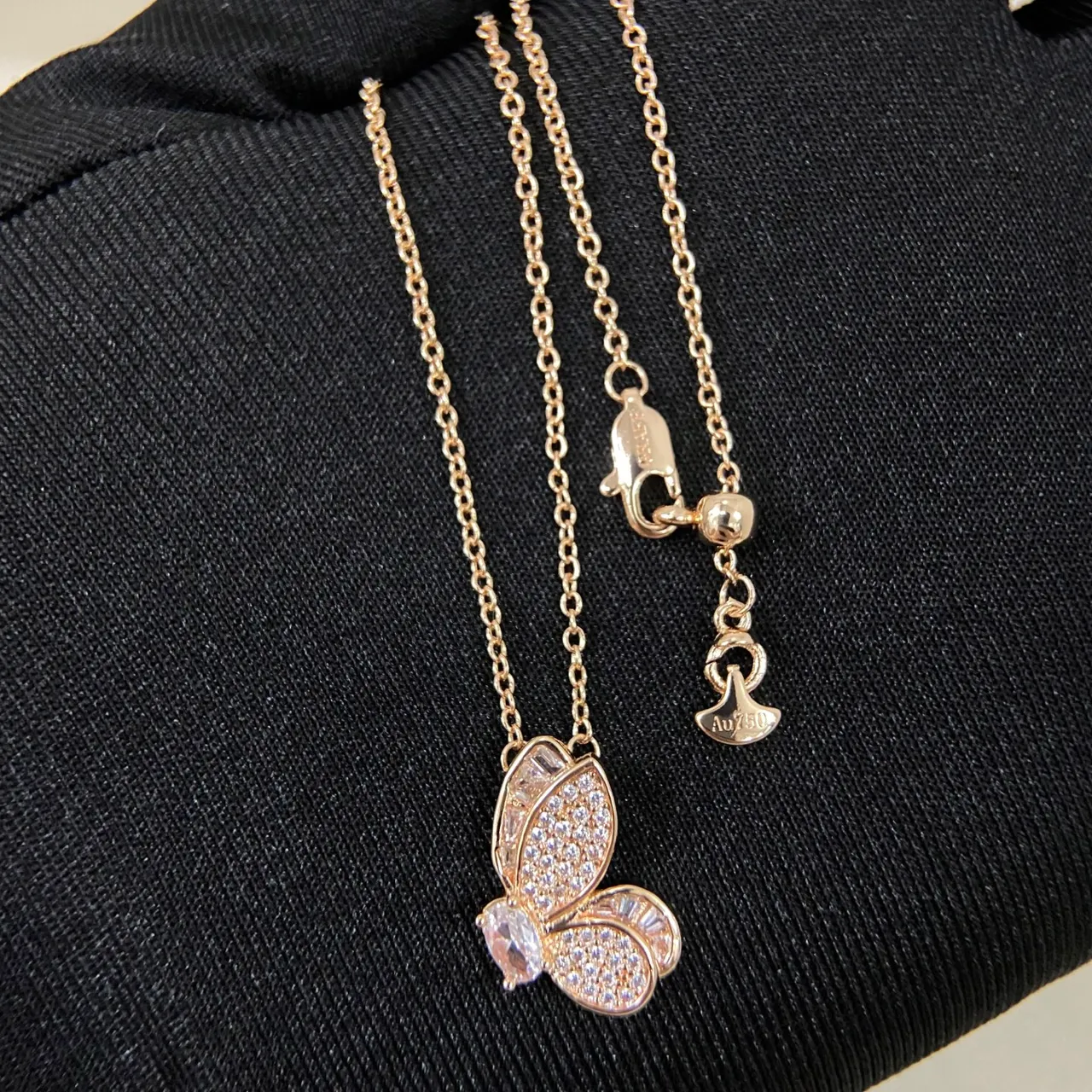 Silver Gold Butterfly Silhouette Pavé-Set Crystals Necklace 3