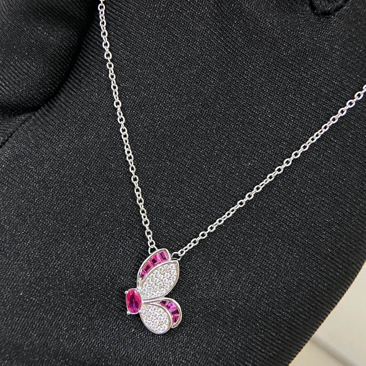 Silver Gold Butterfly Silhouette Pavé-Set Crystals Necklace 5