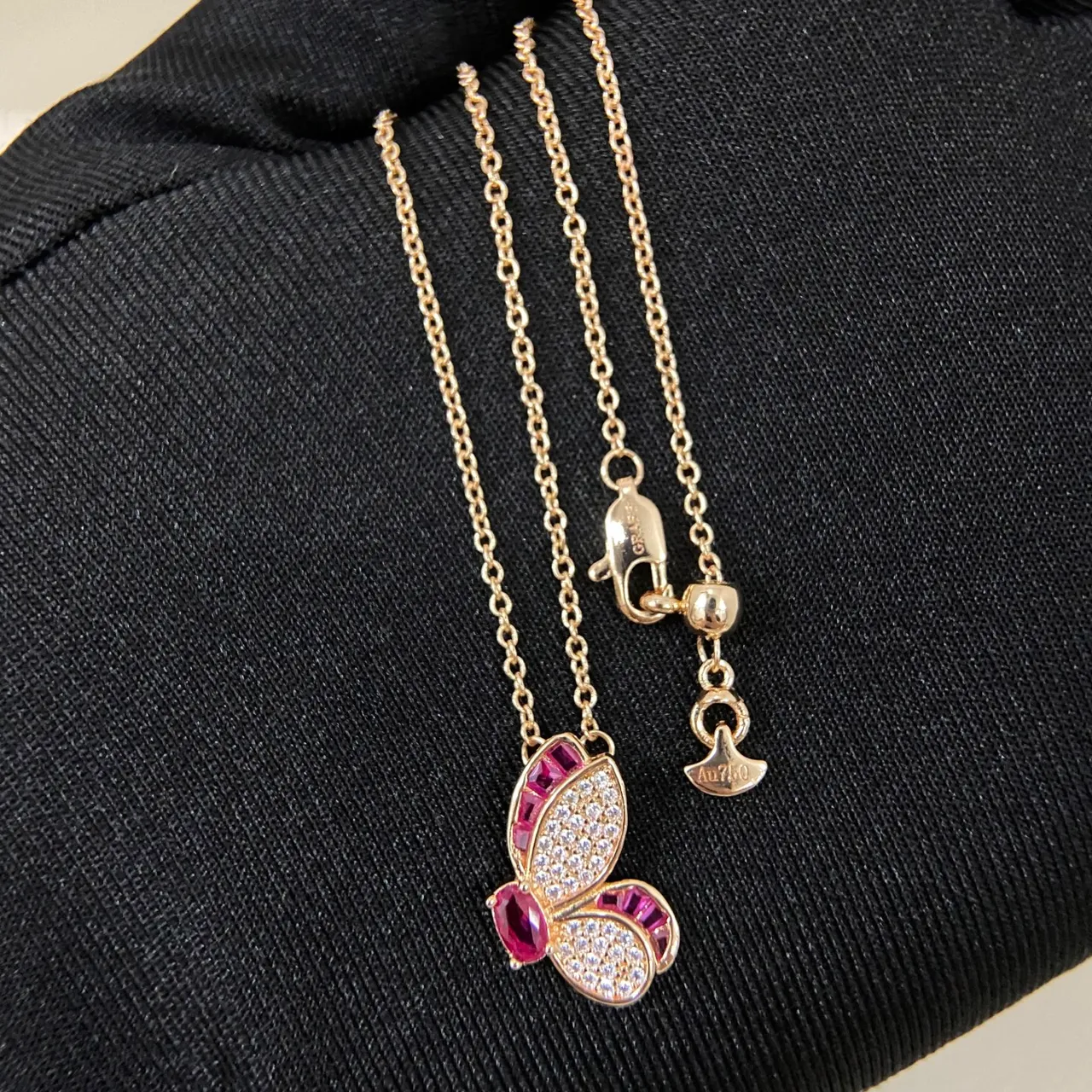 Silver Gold Butterfly Silhouette Pavé-Set Crystals Necklace 6