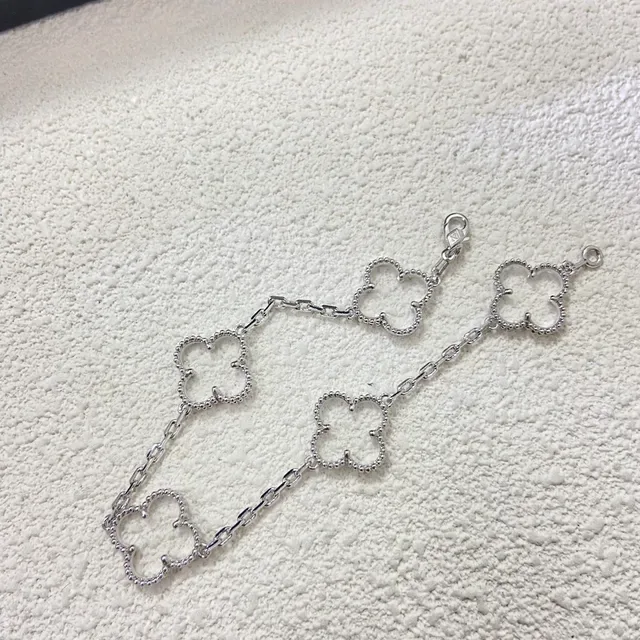 Silver Gold Clover-Link Motif Openwork Design Bracelet 4