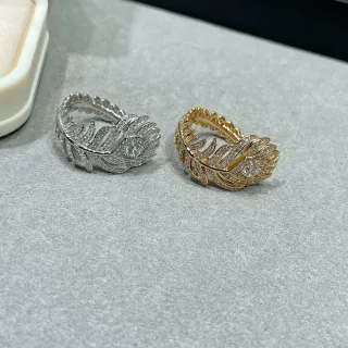 Silver Gold Feather-Shaped Pavé-Crystal Ring