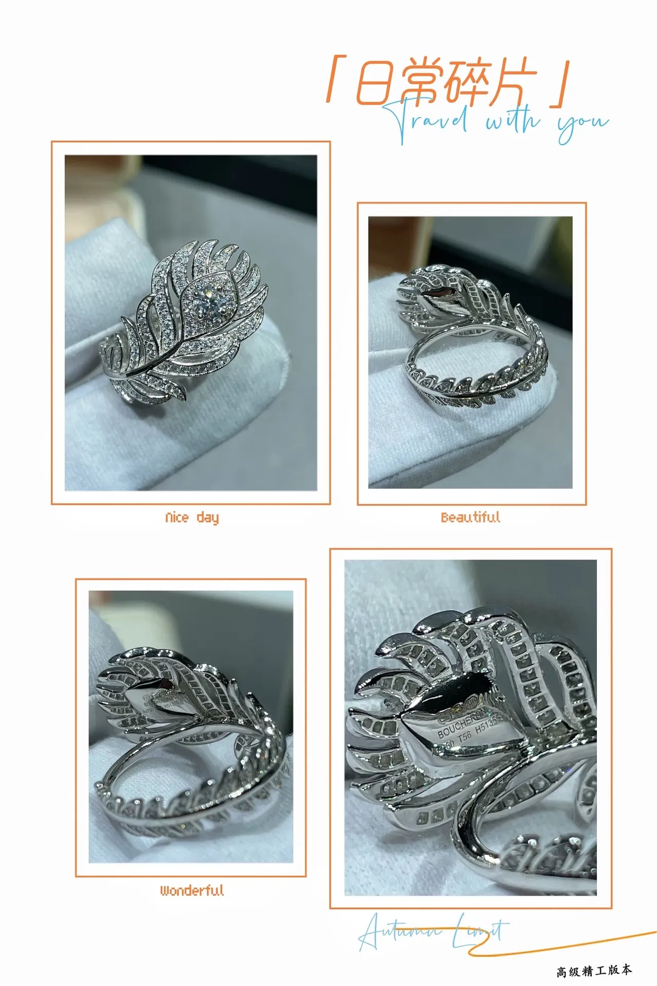 Silver Gold Feather-Shaped Pavé-Crystal Ring 6