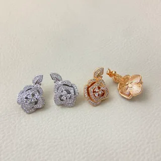 Silver Gold Floral Motif Pavé Crystal Setting Earrings