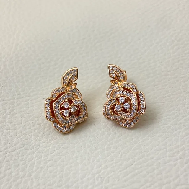 Silver Gold Floral Motif Pavé Crystal Setting Earrings 3