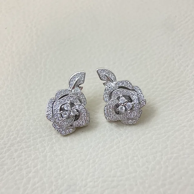 Silver Gold Floral Motif Pavé Crystal Setting Earrings 4