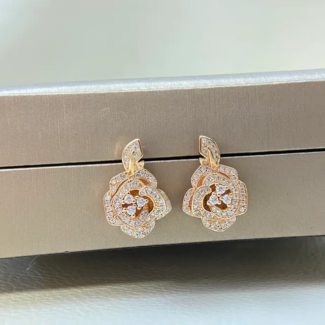Silver Gold Floral Motif Pavé Crystal Setting Earrings 5