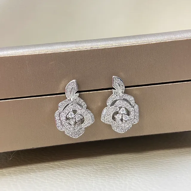 Silver Gold Floral Motif Pavé Crystal Setting Earrings 6