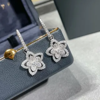 Silver Gold Floral Motif Pavé-Set Stones Earrings