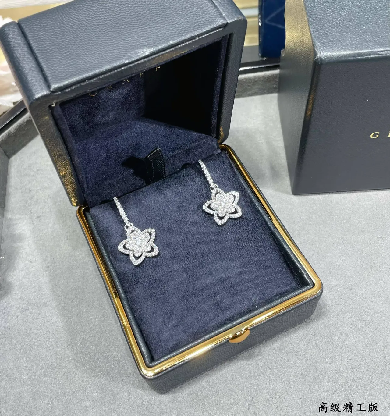 Silver Gold Floral Motif Pavé-Set Stones Earrings 4