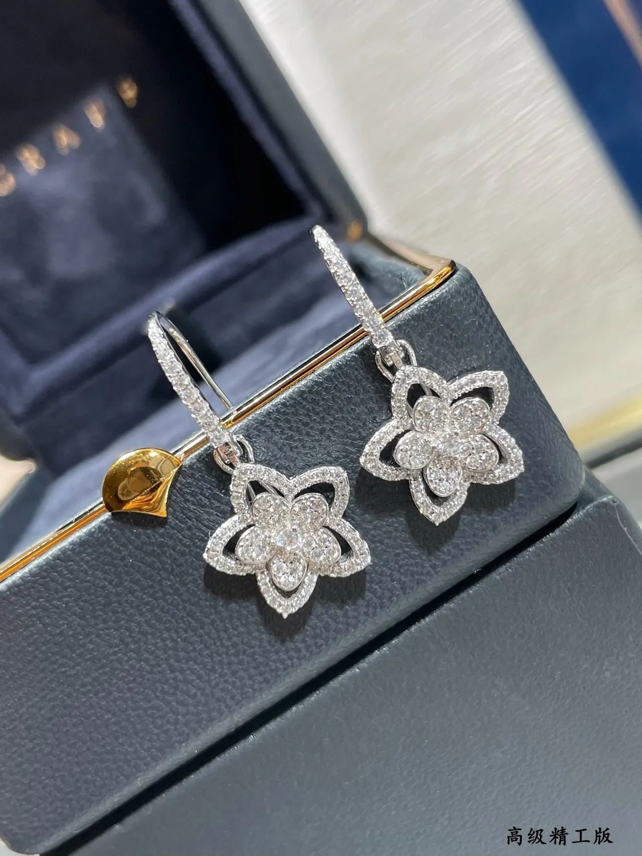 Silver Gold Floral Motif Pavé-Set Stones Earrings 6
