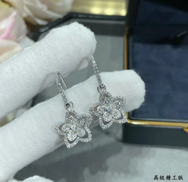 Silver Gold Floral Motif Pavé-Set Stones Earrings 7