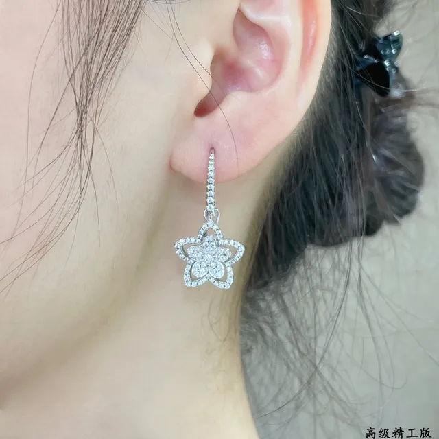 Silver Gold Floral Motif Pavé-Set Stones Earrings 9